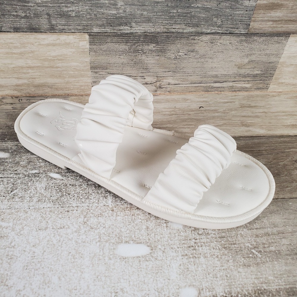Blowfish Malibu Noodle Womens Slide Sandals Sz 8 Bone Heart‎ Double Ruched Strap